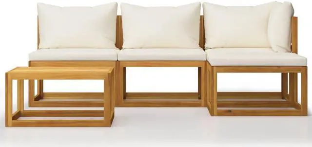 Alt view image 2 of 7 - vidaXL Patio Lounge Set 5 Piece Sofa with Cushion Cream Solid Acacia Wood