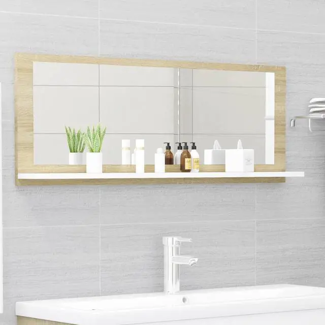 Main image of vidaXL Mirror Wall Mounted Bath Mirror White and Sonoma Oak Engineered Wood
