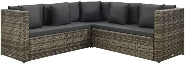Alt view image 2 of 7 - vidaXL Patio Furniture Set 4 Piece Outdoor Sofa with Coffee Table Rattan Gray