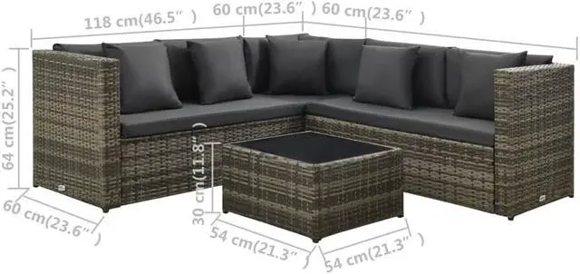 Alt view image 7 of 7 - vidaXL Patio Furniture Set 4 Piece Outdoor Sofa with Coffee Table Rattan Gray