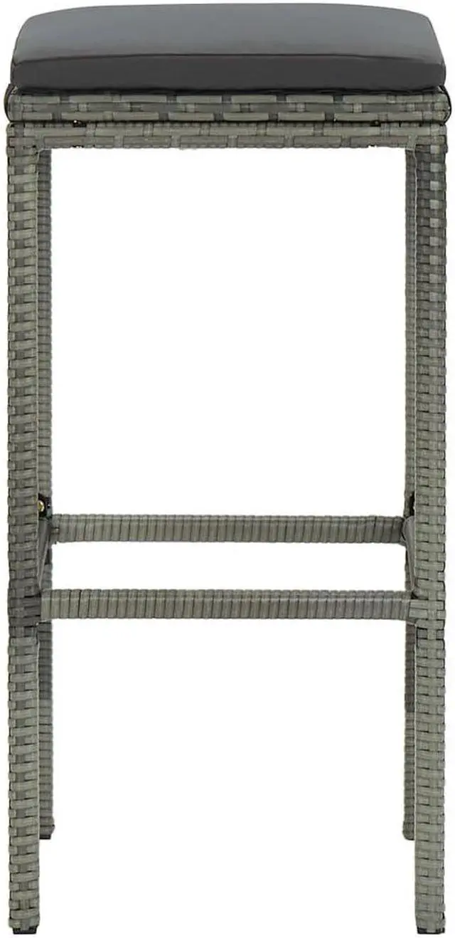 Alt view image 4 of 14 - vidaXL Bar Stools Counter Height Stool with Cushions 4 Pcs Gray Poly Rattan