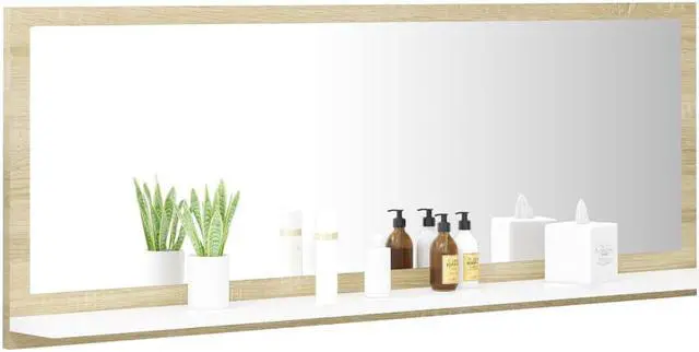 Alt view image 3 of 13 - vidaXL Mirror Wall Mounted Bath Mirror White and Sonoma Oak Engineered Wood