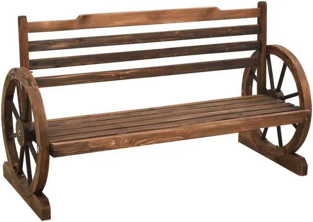 Alt view image 7 of 16 - vidaXL Wheel Bench Garden Wooden Wheel Bench with Backrest Solid Wood Fir