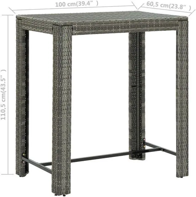 Alt view image 13 of 14 - vidaXL Patio Bar Table Outdoor Pub Table Bistro Counter Table PE Rattan Gray