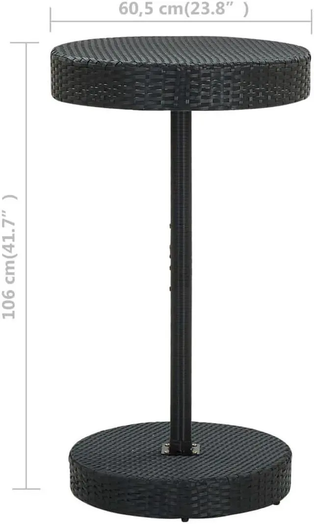 Alt view image 9 of 11 - vidaXL Patio Table Black 23.8" Poly Rattan Outdoor Garden Coffee Tea Table