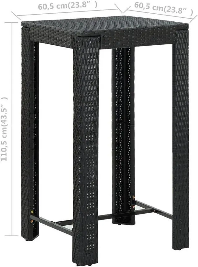 Alt view image 9 of 11 - vidaXL Bar Table Outdoor Pub Table Bistro Counter Height Table PE Rattan Black