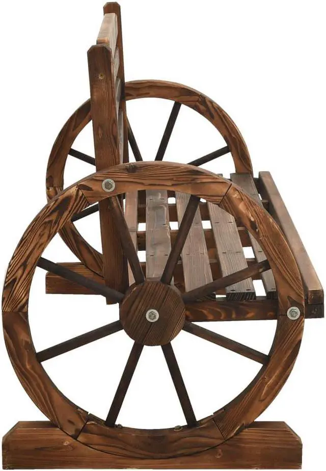 Alt view image 9 of 16 - vidaXL Wheel Bench Garden Wooden Wheel Bench with Backrest Solid Wood Fir