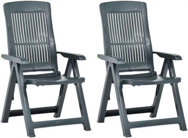 Alt view image 7 of 18 - vidaXL Outdoor Recliner Chairs 2 Pcs Reclining Chair with Armrest Plastic Green