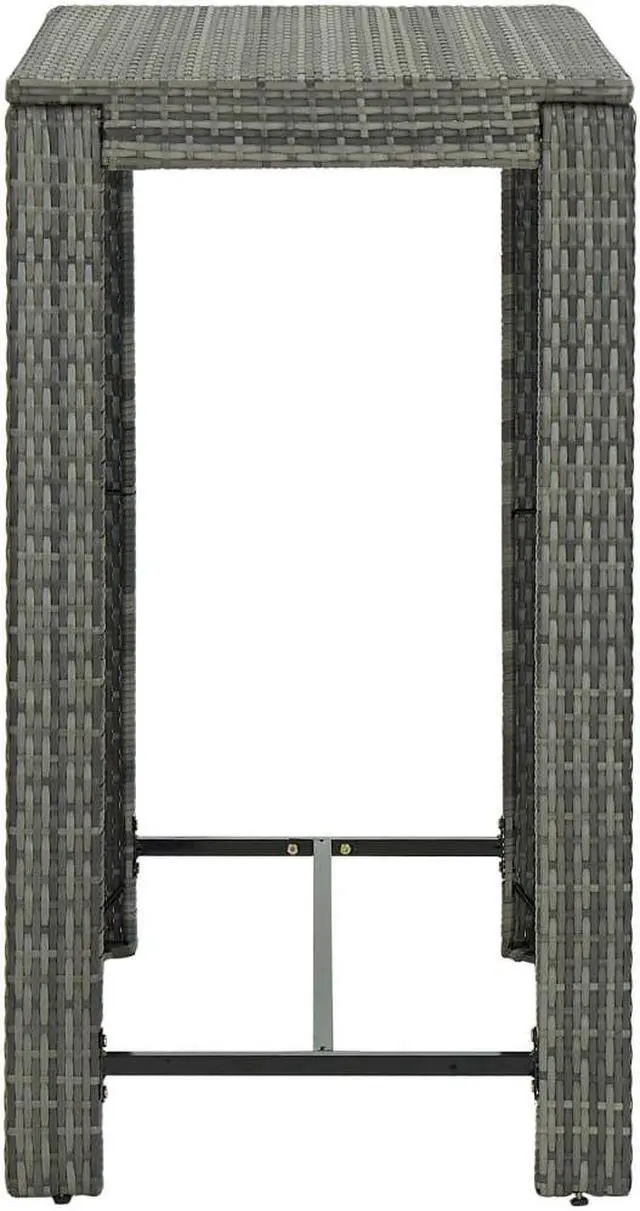 Alt view image 8 of 14 - vidaXL Patio Bar Table Outdoor Pub Table Bistro Counter Table PE Rattan Gray