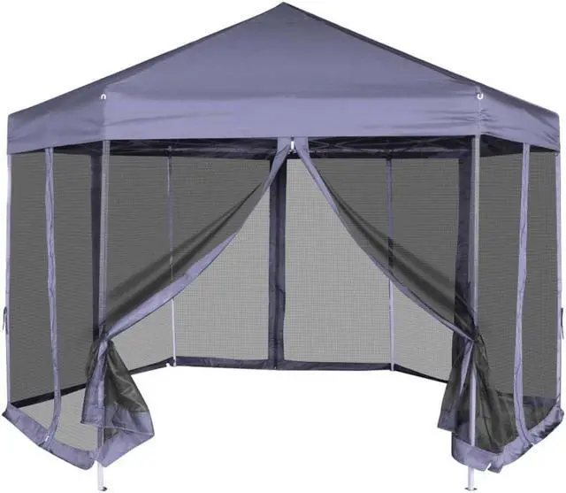 Alt view image 14 of 20 - vidaXL Gazebo Hexagonal Pop-Up Canopy Party Tent with 6 Sidewalls Dark Blue
