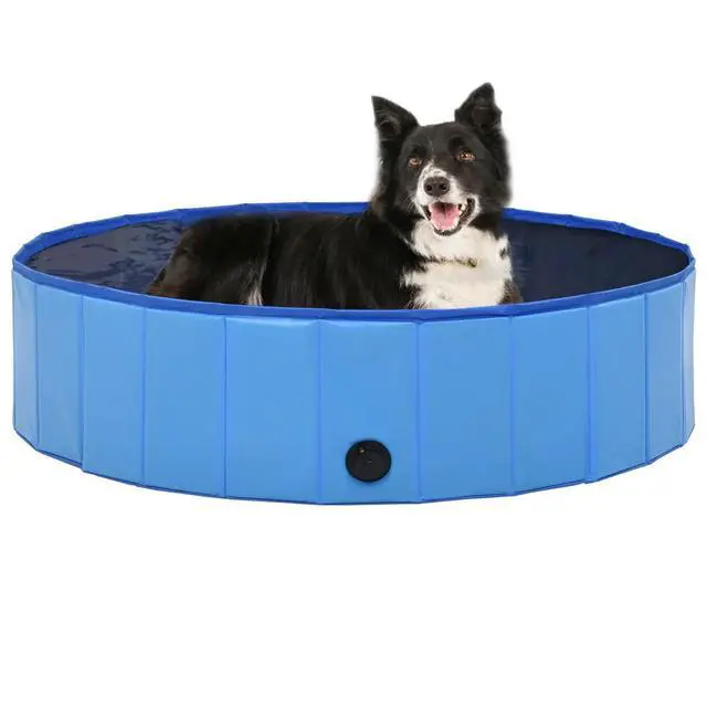 Alt view image 12 of 18 - vidaXL Foldable Dog Swimming Pool Blue 47.2"x11.8" PVC