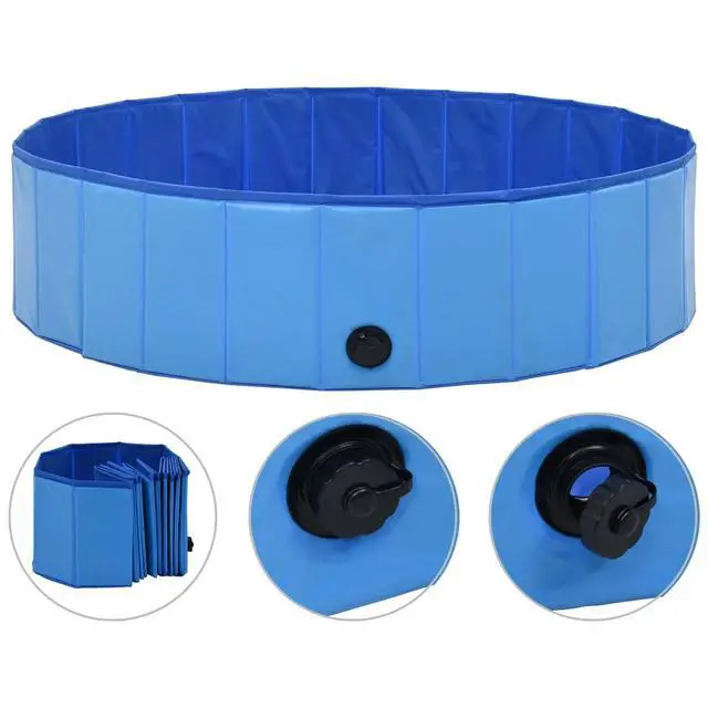 Alt view image 15 of 18 - vidaXL Foldable Dog Swimming Pool Blue 47.2"x11.8" PVC