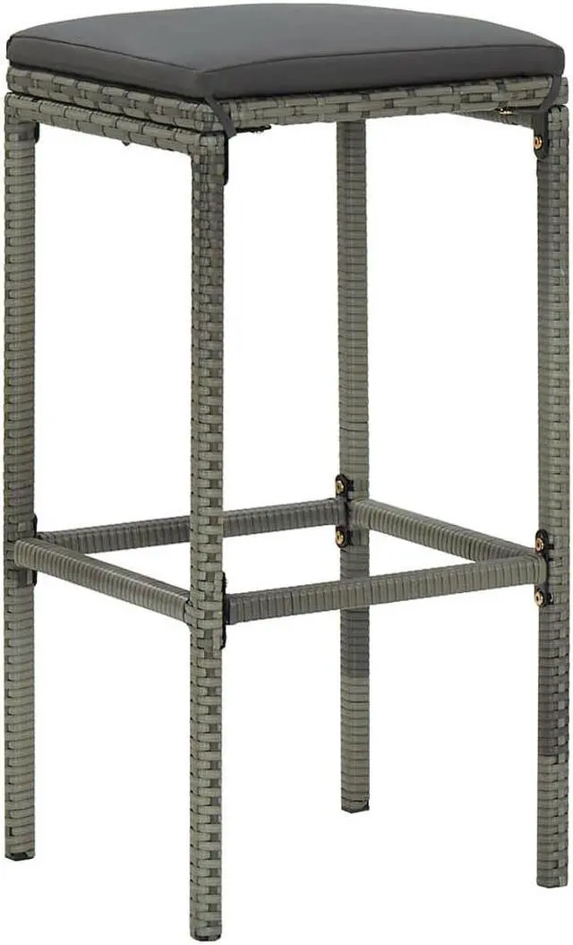 Alt view image 10 of 13 - vidaXL 3 Piece Garden Bar Set with Cushions Poly Rattan Gray