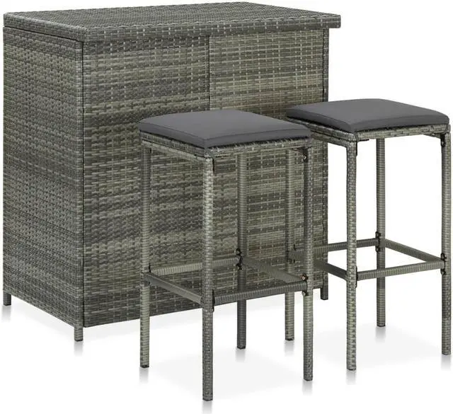 Main image of vidaXL Bar Set 3 Piece High Top Counter Height Table Set Poly Rattan Gray