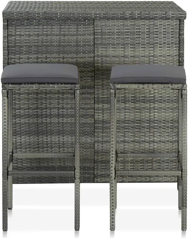 Alt view image 3 of 13 - vidaXL Bar Set 3 Piece High Top Counter Height Table Set Poly Rattan Gray