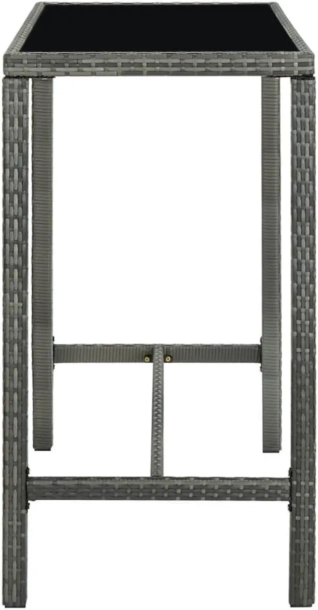 Alt view image 2 of 14 - vidaXL Patio Bar Table Gray 51.2"x23.6"x43.3" Poly Rattan and Glass