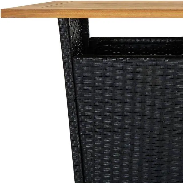 Alt view image 5 of 13 - vidaXL Bar Table Outdoor Pub Table with 1 Shelf Solid Acacia Wood PE Rattan