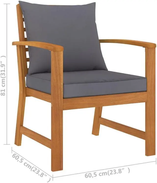 Alt view image 6 of 13 - vidaXL Patio Chairs 2 Pcs Dining Chair with Dark Gray Cushion Solid Wood Acacia