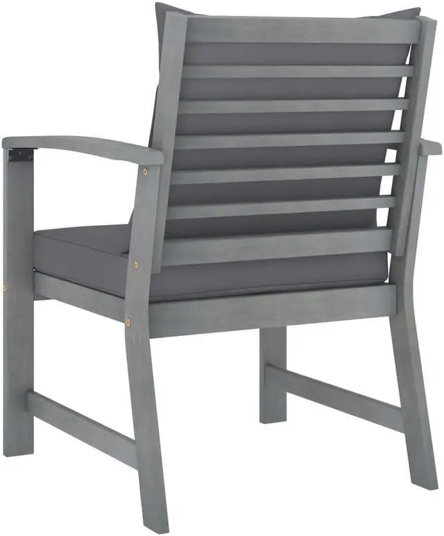 Alt view image 4 of 13 - vidaXL Patio Chairs 2 Pcs Dining Chair with Dark Gray Cushions Solid Wood Acacia