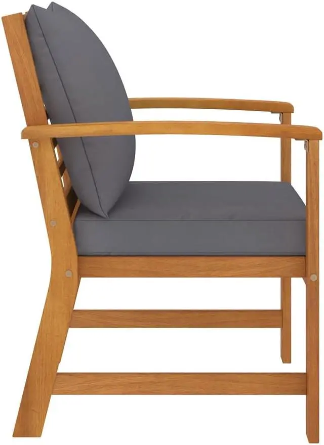 Alt view image 3 of 13 - vidaXL Patio Chairs 2 Pcs Dining Chair with Dark Gray Cushion Solid Wood Acacia