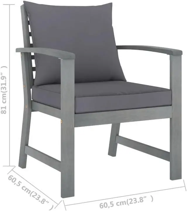 Alt view image 6 of 13 - vidaXL Patio Chairs 2 Pcs Dining Chair with Dark Gray Cushions Solid Wood Acacia
