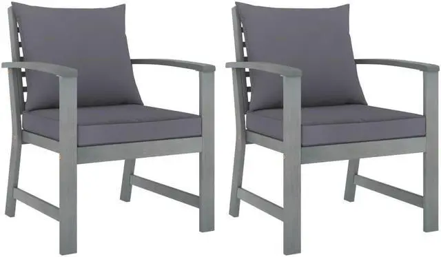 Main image of vidaXL Patio Chairs 2 Pcs Dining Chair with Dark Gray Cushions Solid Wood Acacia