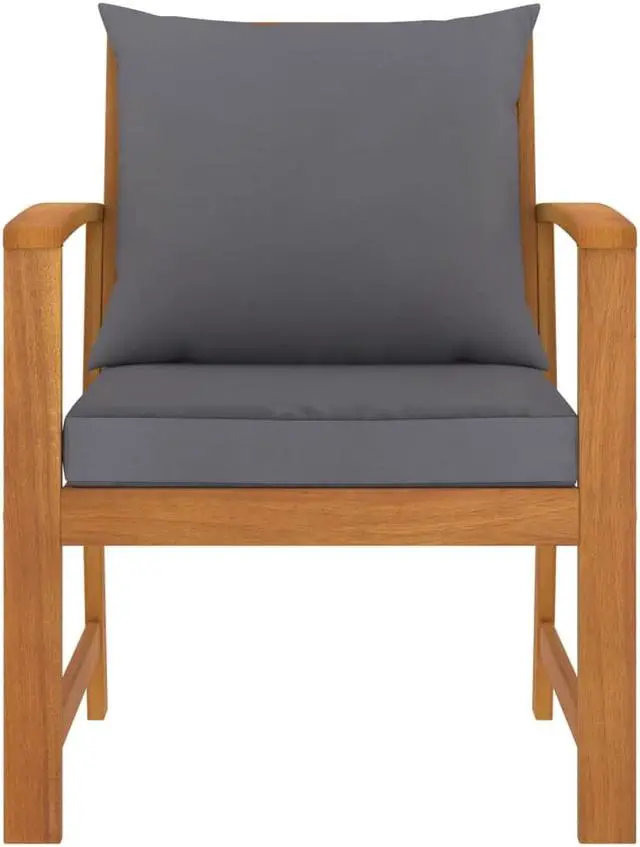 Alt view image 2 of 13 - vidaXL Patio Chairs 2 Pcs Dining Chair with Dark Gray Cushion Solid Wood Acacia
