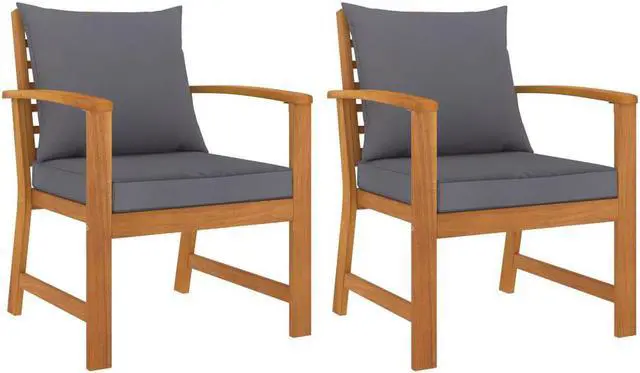 Main image of vidaXL Patio Chairs 2 Pcs Dining Chair with Dark Gray Cushion Solid Wood Acacia
