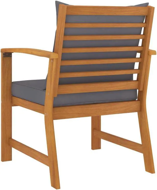Alt view image 4 of 13 - vidaXL Patio Chairs 2 Pcs Dining Chair with Dark Gray Cushion Solid Wood Acacia