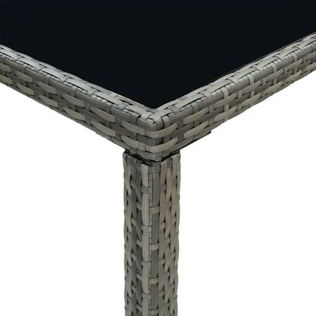 Alt view image 4 of 14 - vidaXL Patio Bar Table Gray 51.2"x23.6"x43.3" Poly Rattan and Glass