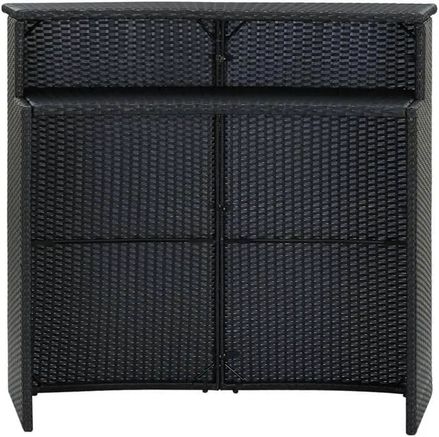 Alt view image 2 of 14 - vidaXL Patio Bar Table Outdoor Counter Pub Table with 2 Shelves PE Rattan Black
