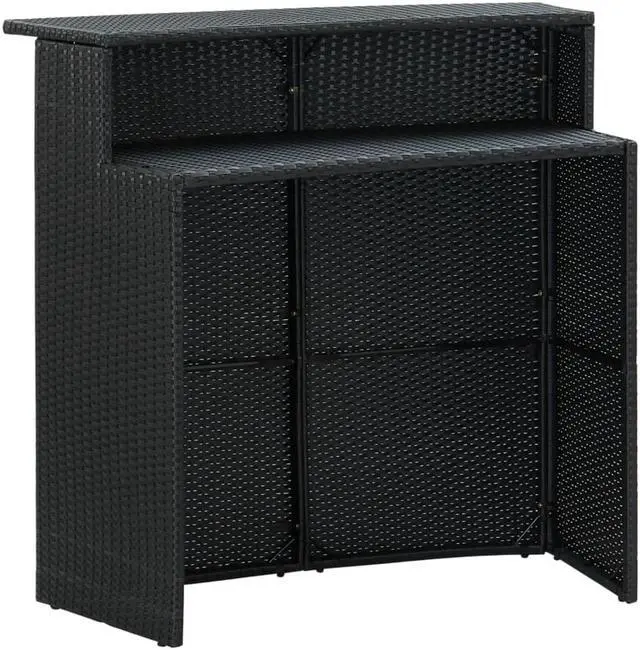 Alt view image 3 of 14 - vidaXL Patio Bar Table Outdoor Counter Pub Table with 2 Shelves PE Rattan Black