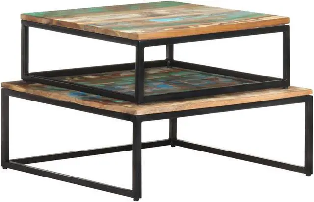 Alt view image 9 of 14 - vidaXL Nesting Coffee Tables Set of 2 Accent Sofa End Table Solid Wood Reclaimed