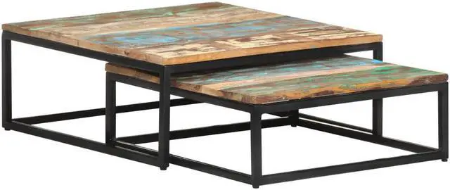 Alt view image 8 of 14 - vidaXL Nesting Coffee Tables Set of 2 Accent Sofa End Table Solid Wood Reclaimed