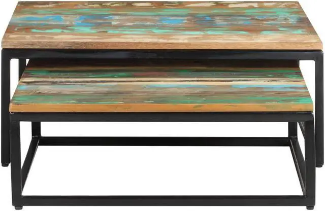 Alt view image 10 of 14 - vidaXL Nesting Coffee Tables Set of 2 Accent Sofa End Table Solid Wood Reclaimed