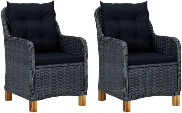Alt view image 7 of 13 - vidaXL 3 Piece Garden Lounge Set with Cushions Poly Rattan Dark Gray