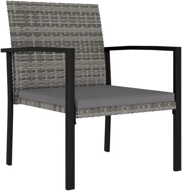 Alt view image 6 of 7 - vidaXL Patio Dining Set 3 Piece Outdoor Table and Chair Set Poly Rattan Gray