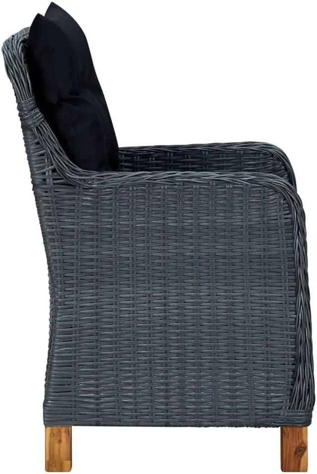 Alt view image 12 of 13 - vidaXL 3 Piece Garden Lounge Set with Cushions Poly Rattan Dark Gray
