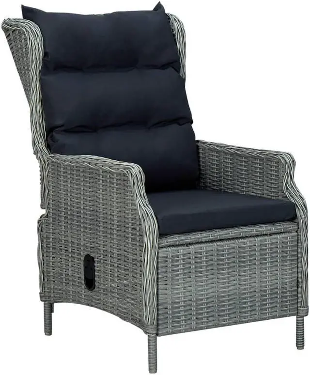 Alt view image 3 of 7 - vidaXL Patio Dining Set 7 Piece Chair with Cushions Poly Rattan Light Gray