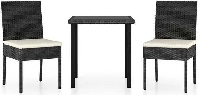 Alt view image 8 of 12 - vidaXL 3 Piece Garden Dining Set Poly Rattan Black
