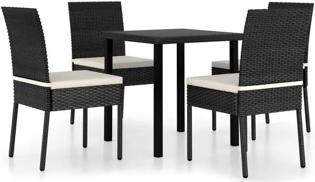 Alt view image 8 of 12 - vidaXL 5 Piece Garden Dining Set Poly Rattan Black