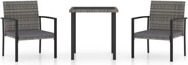 Main image of vidaXL Patio Dining Set 3 Piece Outdoor Table and Chair Set Poly Rattan Gray