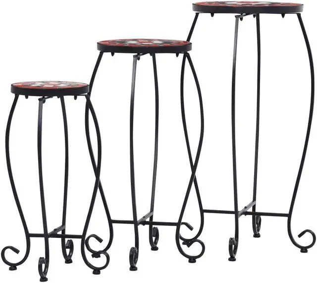 Alt view image 3 of 13 - vidaXL Plant Table 3 Pcs Flower Pot Stand for Patio Terracotta and White Ceramic