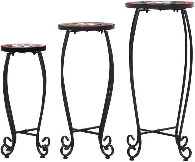 Alt view image 2 of 13 - vidaXL Plant Table 3 Pcs Flower Pot Stand for Patio Terracotta and White Ceramic