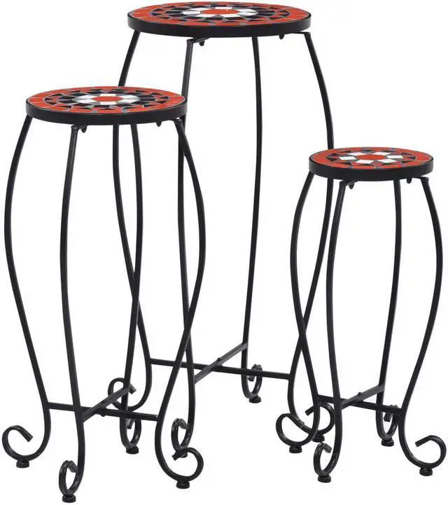 Main image of vidaXL Plant Table 3 Pcs Flower Pot Stand for Patio Terracotta and White Ceramic