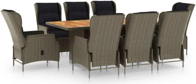 Main image of vidaXL Patio Dining Set 9 Piece Table Chair with Cushions Poly Rattan Brown