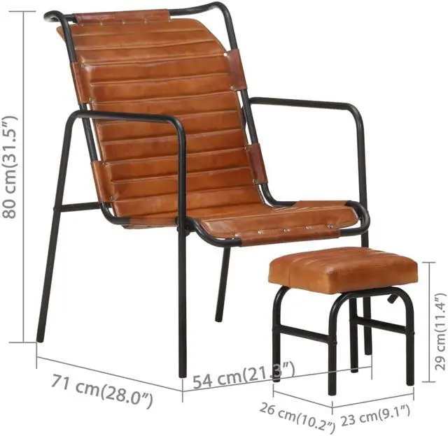 Alt view image 6 of 13 - vidaXL Armchair Accent Relaxing Armchair with a Footrest Brown Real Leather