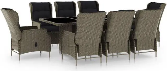 Main image of vidaXL Patio Dining Set 9 Piece Table Chair with Cushions Poly Rattan Brown