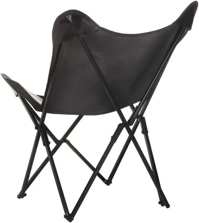 Alt view image 8 of 15 - vidaXL Foldable Butterfly Chair Black Real Leather