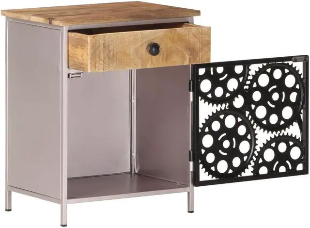 Alt view image 5 of 13 - vidaXL Cabinet End Table with Real Bicycle Chain Wheel Design Rough Mango Wood